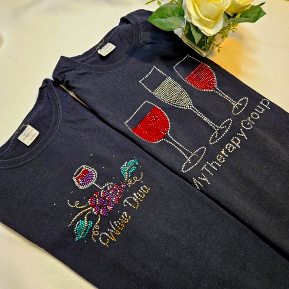 Bundle 2 Pc Lyn Dorf Wine Lovers Solid Black Tops Women's Size XL 100 %Cotton